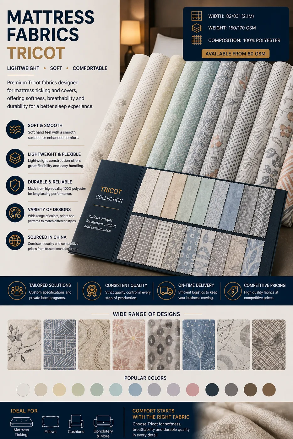 Tricot mattress fabrics
