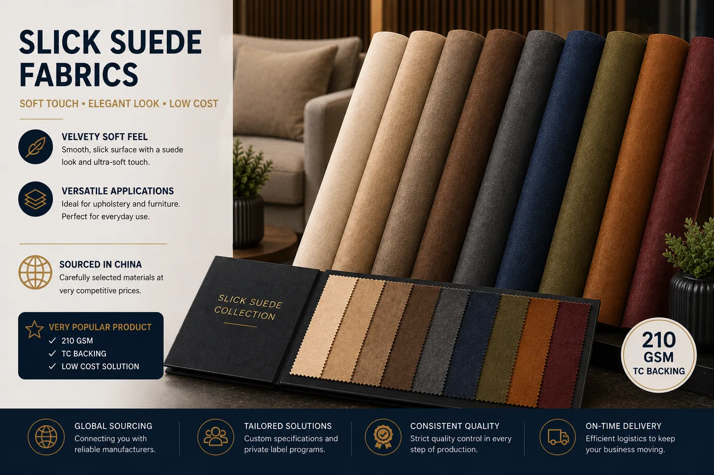 Slick suede upholstery fabrics